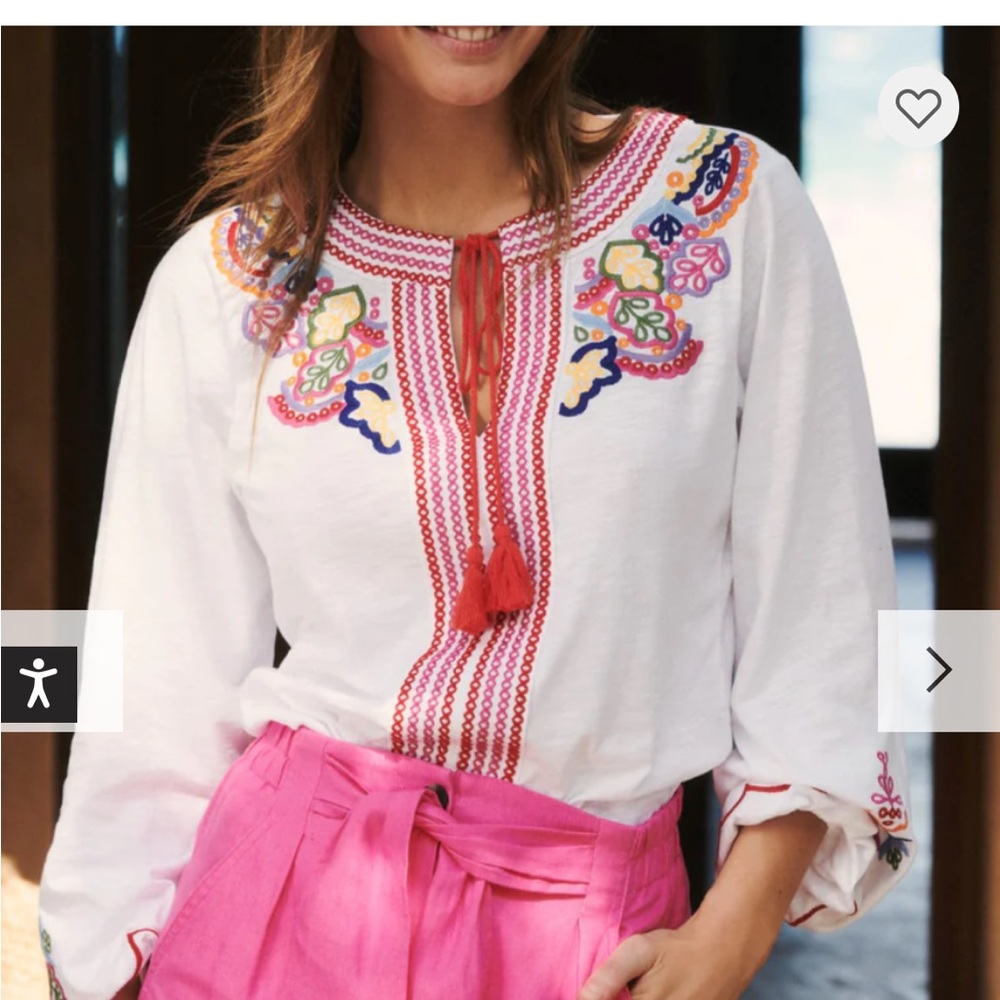 NWOT Boden White Diana Embroidered Tie Neck Size 10